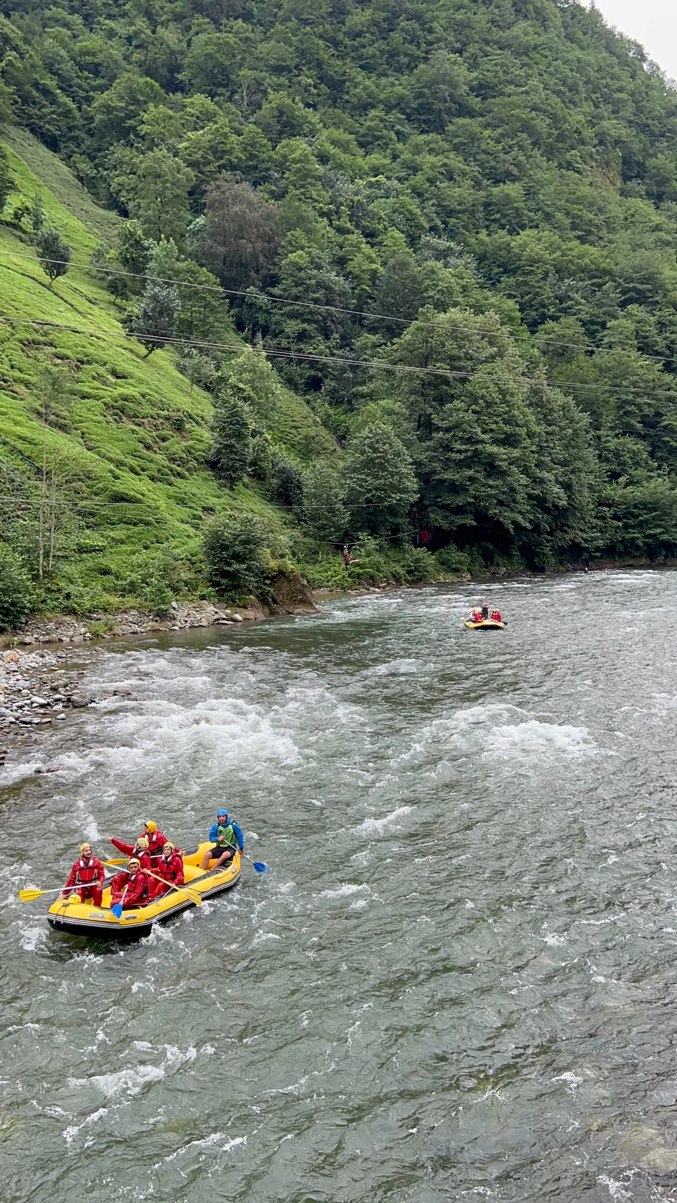 Rafting on a fast river in the Black Sea mountains