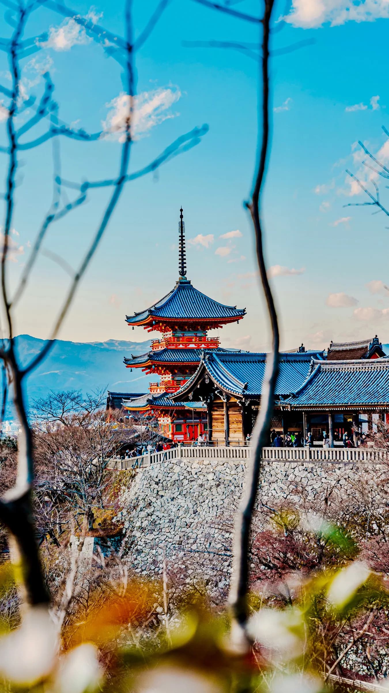 A temple pagoda above the rooftops of Kyoto